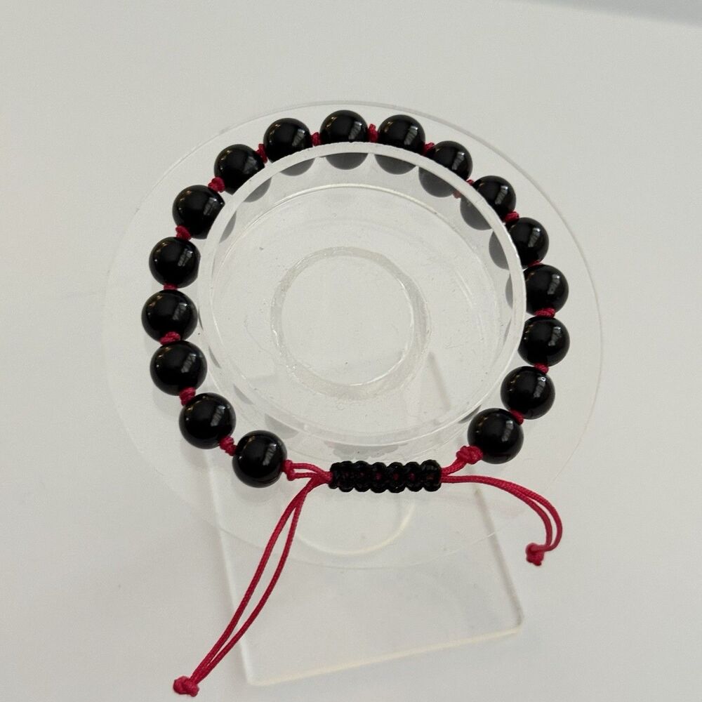 Black Beaded Bracelet Pink Adjustable Handmade Boho - Picture 9 of 9